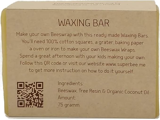 SuperBee Beeswax Block for DIY Beeswax Wrap Making Kit with Tree Resin & Coconut Oil, 75g Bar Makes Up to 10 Wraps, Natural Ingredients for Homemade Food Wax Wraps for Sustainable Living