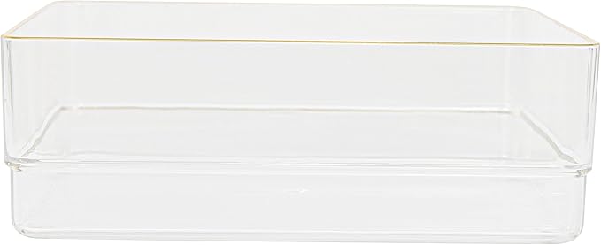 Martha Stewart Kerry Plastic Stackable Office Desk Drawer Organizers, 6" x 6", 4 Pack, with Gold Trim
