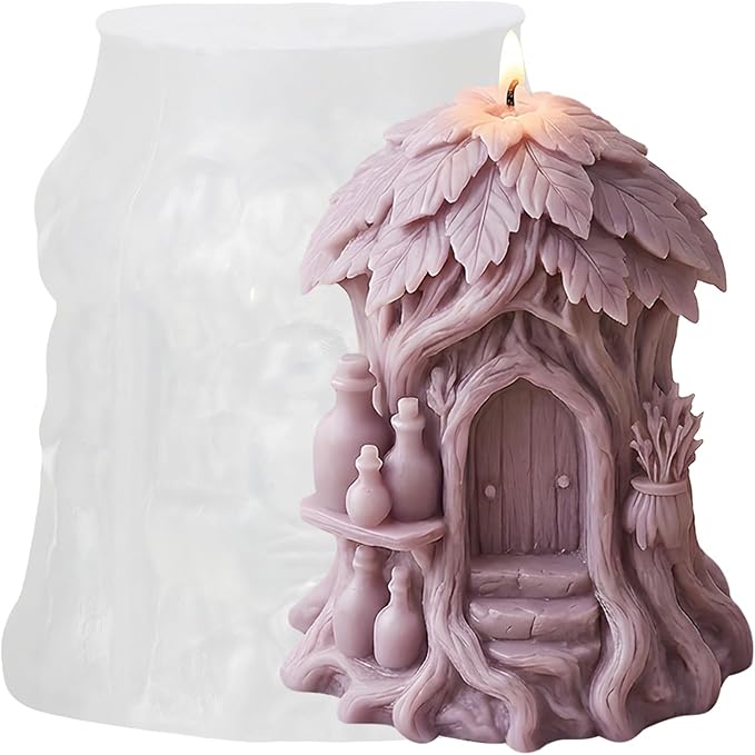 XIAOSHUI 3D Fairy Forest House Candle Molds Tree House Candle Silicone Mold for Candles Making Resin Casting Aromatherapy Candles Gypsum Craft Home Decorate