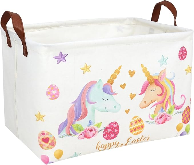 Unicorn Easter Basket for Kid Large Empty Rectangular Cute Easter Gift Storage Basket Bunny Eggs Décor (Unicorn)