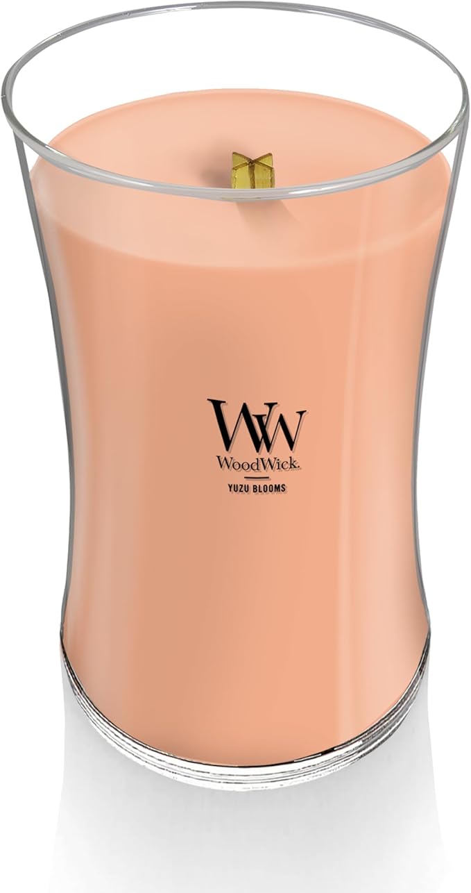 WoodWick Yuzu Blooms Gifts for Women and Men, 21.5 oz Large Hourglass Candle with Crackling Wick