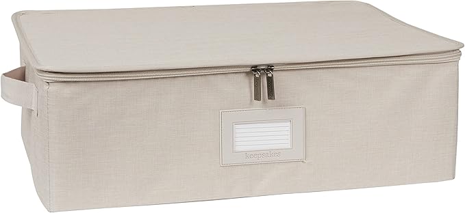 Covermates Keepsakes Zip-Top Storage Box Set, 3 Pack Heavy Duty Polyester Organizer Bins, Stackable Design, ID Window, Reinforced Handles, Closet Home Storage, Beige Heather