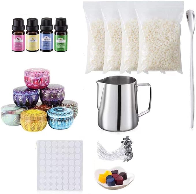 Dioche DIY Candle Making Kit with Natural Beeswax | 50 Candle Wicks, 8 Colorful Tins & Fragrance Oils | Perfect for Beginners & Professionals