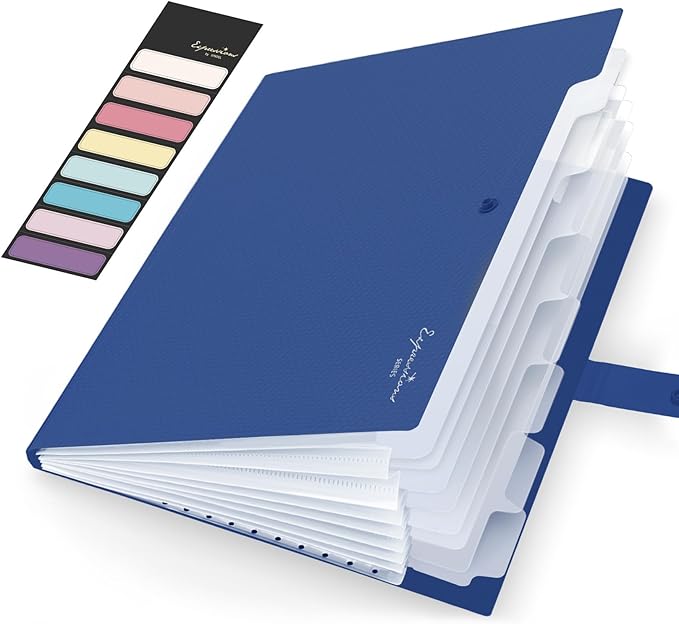 Sooez Accordion File Organizer, Letter Size Expanding File Folder with Labels, 8 Pocket Folders for Document, Portable Paper Bill Receipt Organizer for Home School Office Supplies, A4 Size, Navy Blue