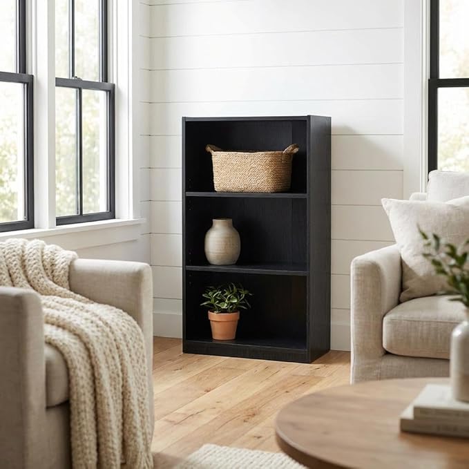 Furnifact Blackwood 3-Shelf Bookcase, Modern Design, Sturdy Construction, Versatile Storage, Ideal for Living Room or Office Displays