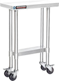 DuraSteel 24x12 NSF Stainless Steel Cart Work Table - Heavy Duty Rolling Food Prep Table - Metal Utility Cart on Wheels Caster, Grill Stand Microwave Outdoor Kitchen Tables Countertop Island Top Vevor
