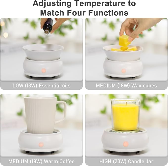 Wax Melter Candle Warmer with Timer - Ceramic Electric Scented Wax Melts Warmer 4-in-1 Candle Burner Melter Timer Adjust Fragrance Intensity Auto Shut Off for Home Office Bedroom Gift & Decor