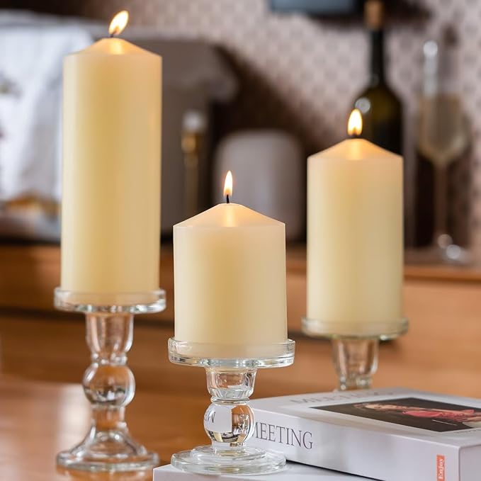 MOZEAL 3" x 6" Hand-Poured Unscented Ivory Pillar Candles,Dripless Candles Set of 3,Long Lasting Burning,Approx 100 Hours Burn Time for Wedding,Dinner,Christmas and Home Decor
