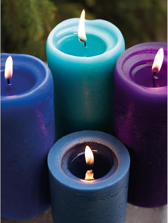 CANDWAX Purple Pillar Candles 3x8 Inch – Set of 2 Unscented Dripless Large Candles, Rustic Finish for Weddings, Events, Interior Styling