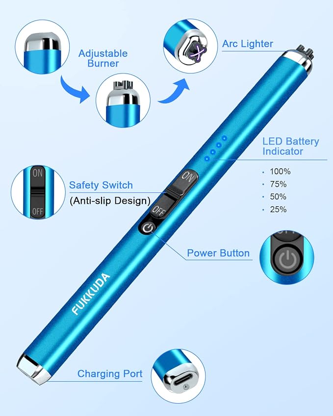 【Upgraded 】 Dual Arc Electric Candle Lighter Rechargeable USB Lighter Plasma Arc Lighters for Candle (Saphhire Blue)
