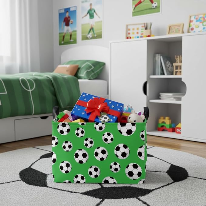 Kid Cute Rectangle Storage Basket Baby Toy Clothes Storage Bin Nursery Playroom Bedroom Decor Basket (Soccer)