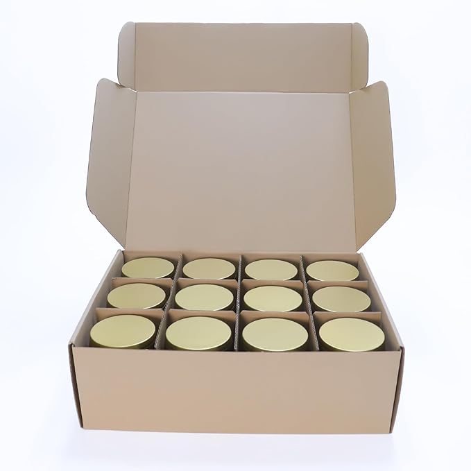 24 Pack 8oz Glod Candle Tins for Making Candles - Bulk Metal Candle Containers with Lids. Empty Round Candle Jars for DIY & Travel. Shatterproof & Sturdy Vessels for Small Business.