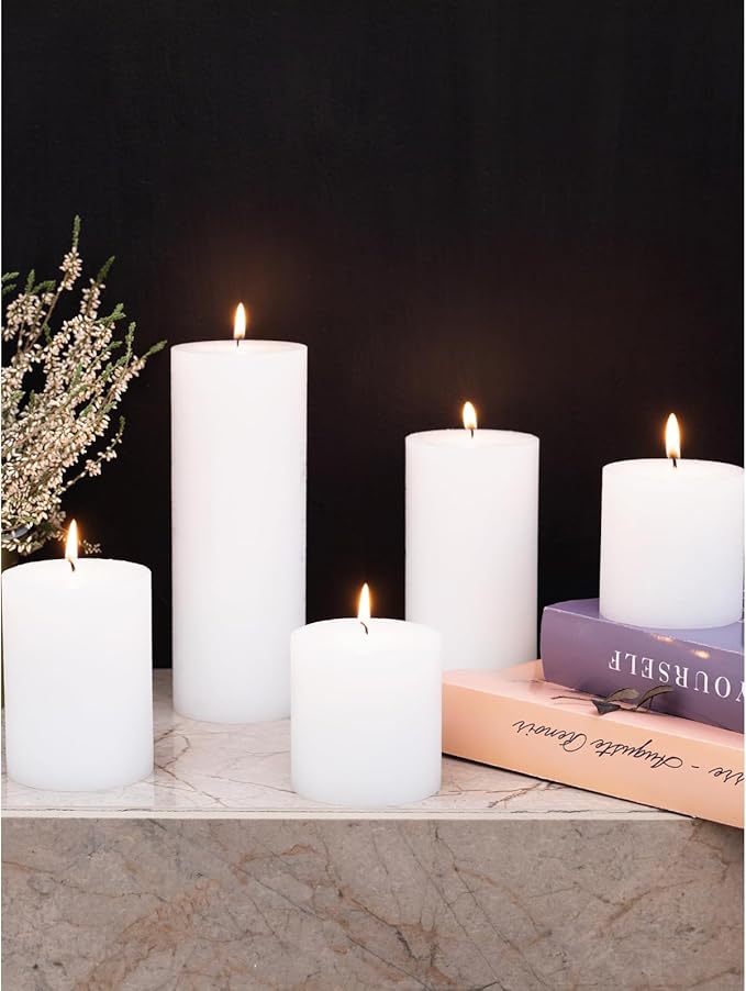 CANDWAX 3x3 Pillar Candles Set of 3 - Rustic Unscented No Drip White Candles for Home Decor, Weddings, Centerpieces