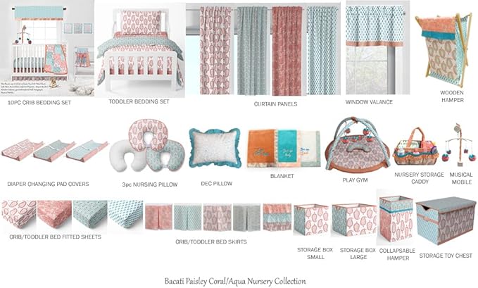 Bacati - Paisley Kids Storage (Nursery Storage Caddy, Coral/Aqua)