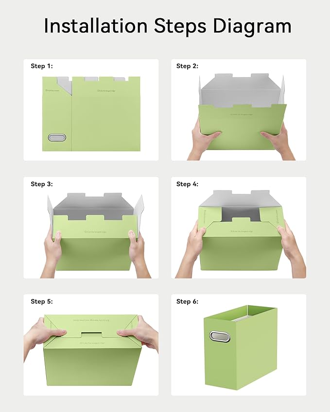 Oterri File Organizer Box, Portable Collapsible Cardboard File Folder Organizer with Handle for Letter Size Hanging Files, Document Storage Box for Home Office & Classroom (6 Packs, Green)