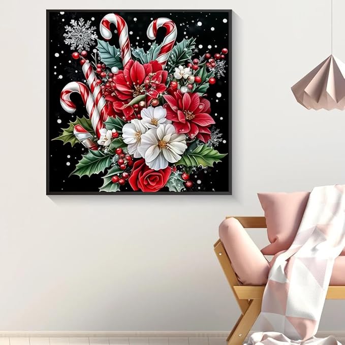 Accompany Wind Christmas Diamond Painting Kits for Adults, Christmas Candy Diamond Art Kits for Beginner,Full Round Drill DIY 5D Diamond Dots Gem Art Craft Kits for Home Wall Decor Gift 14×14 Inch