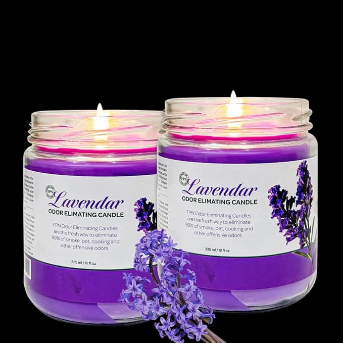 Candle Set Lavender Odor Eliminating – 2 Pack 12 oz Soy Wax Candles for Home – Long-Lasting Clean Burn Aromatherapy Candles for Bedroom, Living Room, Bathroom & Office