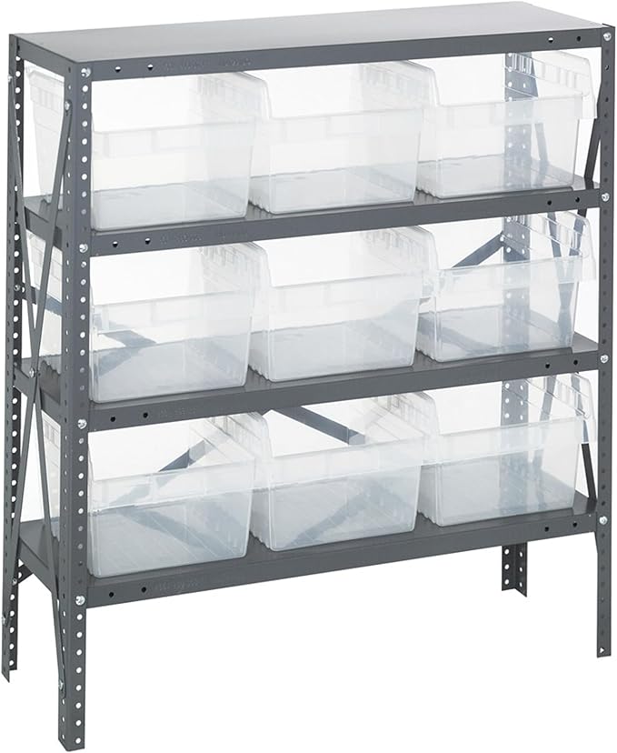 Quantum Storage Systems 1839-SB810CL Solid Heavy Duty 4 Shelves 9 STORE-MAX Clear Bins 39" H x 36" W x 18" D