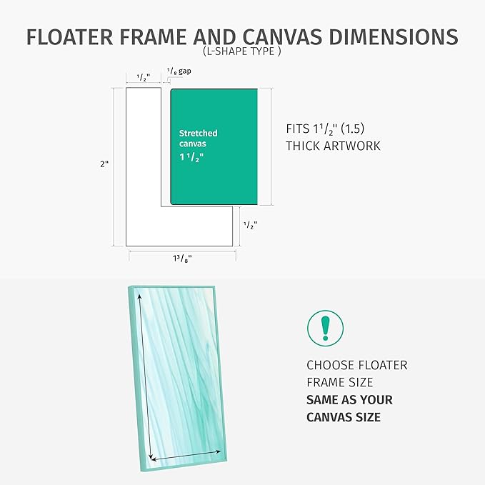 Pixy Canvas Floater Frame 12x20 for 1-1/2 (1.5) inch Deep Canvas Paintings/Canvas Prints/Wood Canvas Panels/Wall Art/Wall Decor/Home Decor/Artwork (Black, 12 x 20 inch, Landscape)