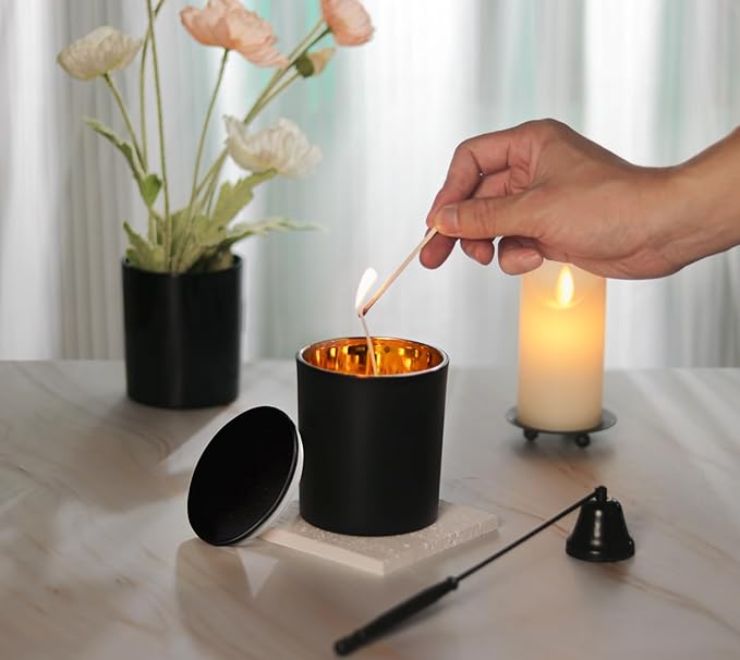 Bulk Candle Jars for Candle Making, Luxury Container with Electroplated Interior, 12PCS Vessel with Metal Lids Empty Jars - Gold Inner