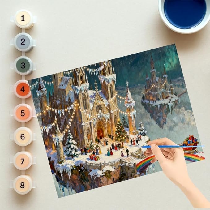 EnLvYY Christmas Castle Paint by Numbers Adult 16x20 Inch, DIY Acrylic Painting Kit for Beginners, Fantasy Unicorn Sleigh Winter Scene Wall Art Home Decoration, Gift for Teens and Adults, Unframed