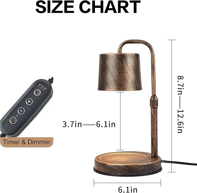Vintage Industrial Candle Warmer Lamp for Home Decor - Height Adjustable with 2-6H Timer & Dimmer, Dimmable Wax Melt Warmer Compatible with Yankee Candle Jars (Antique Bronze, 50W 2 Bulbs, 110V)