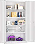 Superday Metal Storage Cabinets, 72" Storage Cabinet with Locking Door, Tall Garage Cabinet with 2 Doors and 4 Adjustable Shelves for Home Office, Classroom, Easy Assemble(White)