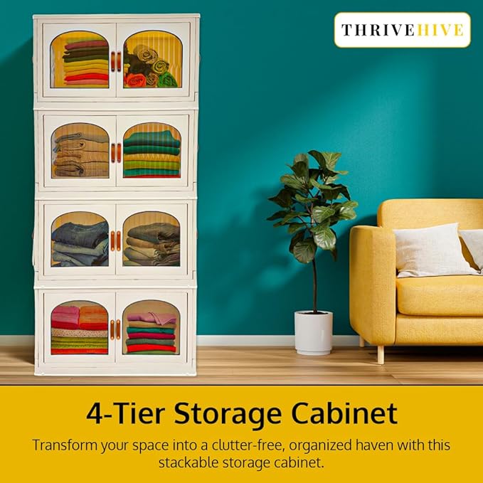 120QT Stackable Storage Bins with Lids and Wheels - Collapsible Folding Organizer, 4 Pack for Closet, Large Blanket and Clothes Storage at Home, Garage and Office Organization