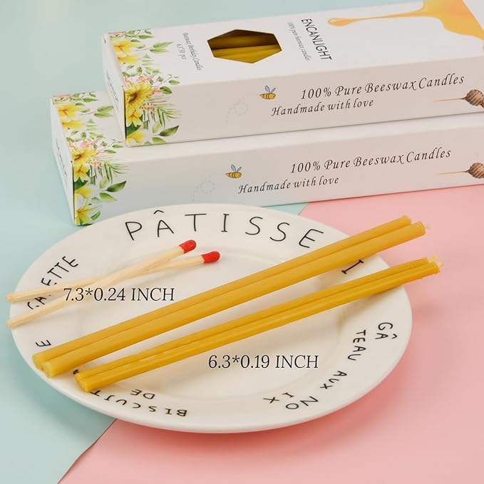 6.1 Inch 100% Pure Nature Meditation Bees Waxs Candles 50pcs-30min Burn Time-High Qualiy Dripless and Smokeless for Birthday Prayer Dinner Church Christmas Hanukkah