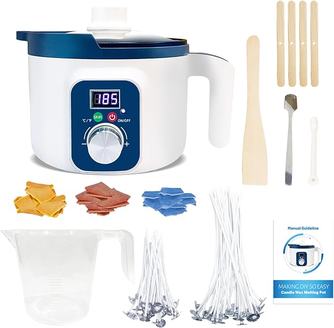 KQU Candle Wax Melting Pot with Temp Control, Wax Melter Digital Temp for Candle Making Including Wicks,Color Dyes