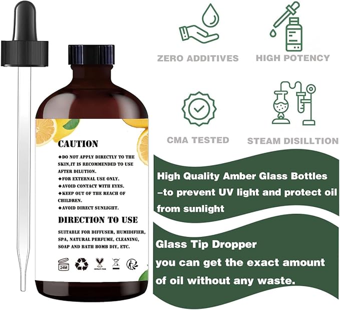 Essential Oil Set - Six Bottles (4 oz/120 ml) of Lavender, Peppermint, Lemon, Sweet Orange, Tea Tree, Eucalyptus Premium Essential Oils for Diffusers, Cleaning Products, Yoga, DIY Soap Candles