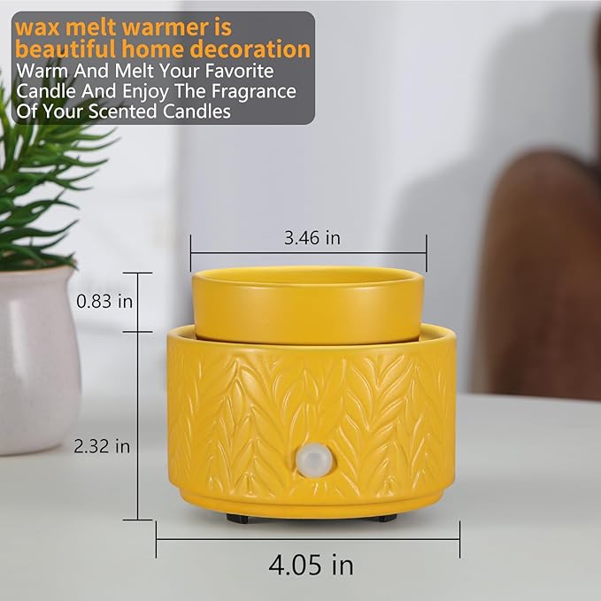 Ceramic Wax Melt Warmer, Fragrance Wax Warmer 4-in-1 Electric Candle Wax Melter and Wax Cubes for Home Office Bedroom Aromatherapy Essential Oil Burner is Birthday Gifts for Women Mom Girl(Yellow)