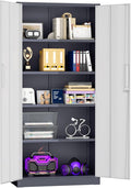 Superday Metal Storage Cabinets, 71" Storage Cabinet with Locking Door, Tall Garage Cabinet with 2 Doors and 4 Adjustable Shelves for Home Office, Classroom, Easy Assemble(White Grey)
