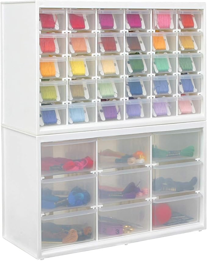 ArtBin 6830PC Store-In-Drawer Cabinets - Wall Mountable Storage Cabinet with 30 Drawers, Art & Craft Organizer, Clear/White