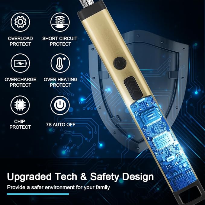 ARECTECH Candle Electric Lighter Rechargeable USB Arc Lighters for Candle Camping Fireworks Christmas Birthday Gifts with LED Light for Men Women Gold