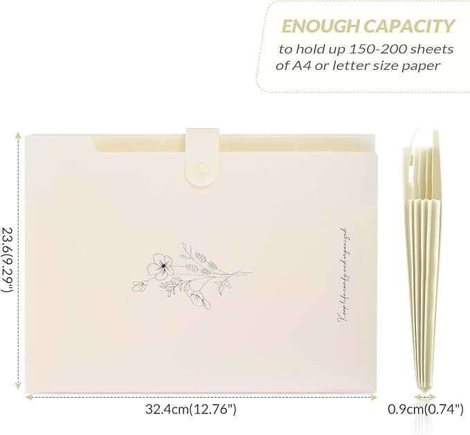 SKYDUE Expanding File Organizer with 5 Pockets, Accordion File Folders with Labels, Portable Document Paper Bill Receipt Organizer, Home College School Office Supplies, Letter Size,Apricot