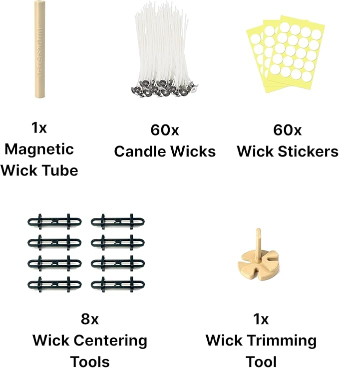 Adjustable Candle Wick Centering Tool Kit with Magnetic Placement for Jars Cups Containers DIY, String Wicks and Stickers Included, Candle Making Kit