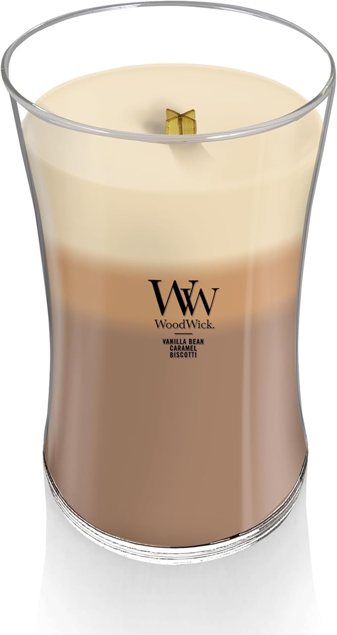 WoodWick Café Sweets Trilogy Holiday Candle Gifts for Women and Men, 21.5 oz Large Hourglass Trilogy Candle with Crackling Wick