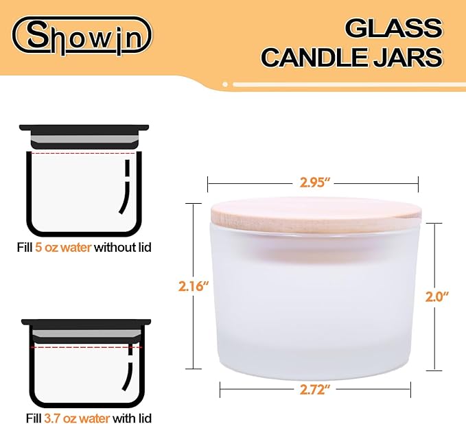 SHOWIN Thick Candle Jars for Making Candles 16 Pcs, 4 OZ Empty Jars with Wood Lids for Candle Making, Sample Container - Dishwasher Safe,Frosted White