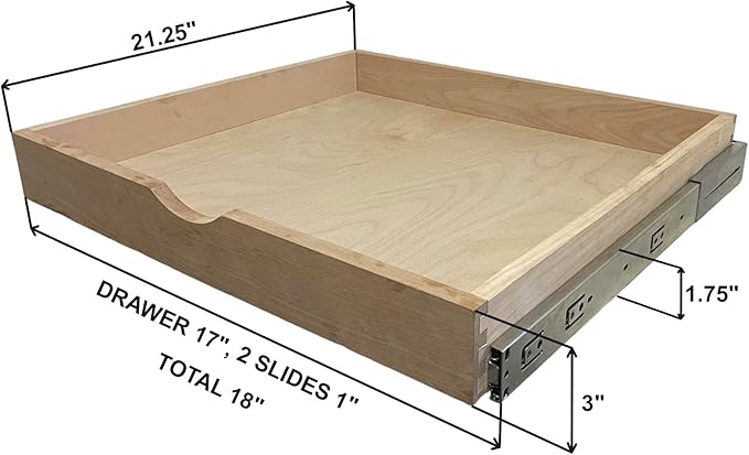 Couver Pull Out Drawers For Cabinets, 18"W x 21"D x 3"H Soft Close Slide Out Wood Shelves Storage Organizer for Kitchen, Finished, Heavy-Duty, Non-Assemble