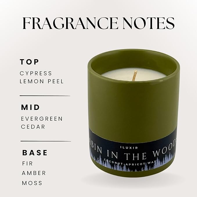 Cabin in The Woods Fall Scented Candles – Handcrafted Fraser Fir Candle with Coconut Wax, Amber and Cedar Scented, Woodsy, Phthalate-Free Autumn Candle for Home Decor (13 oz.)