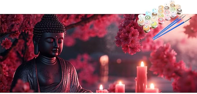Buddha Paint by Numbers Kits for Adults Beginners,Colorful Canvas Paint by Numbers for Adults Candle,DIY Hobbies for Women Watercolor Oil Drawing Paintwork with Paint/Brushes,Gifts 18x36in XYY-292