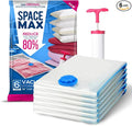 Large 6 Pack | SPACE MAX Premium Space Saver Vacuum Storage Bags - Save 80% More Storage Space - Reusable, Double Zip Seal & Leak Valve, Includes Travel Hand Pump