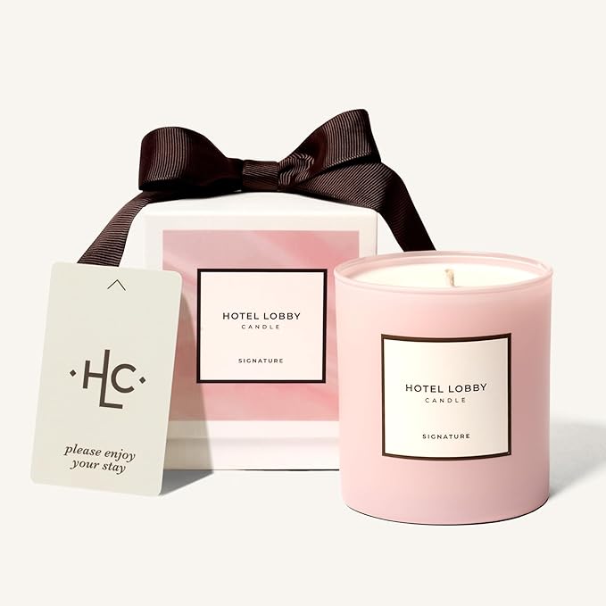 Hotel Lobby Signature Candle – Luxury Hand-Poured 9.75oz Soy Wax with Amber, Cedar, and Musk – Infused with Essential Oils, 65-Hour Burn Time, Reusable Vessel, Clean Burn