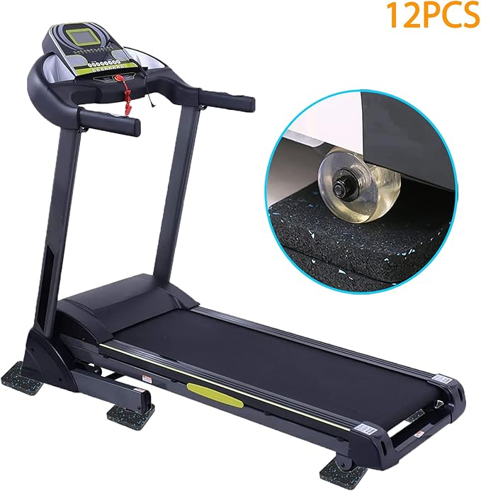 Treadmill Mat Pads - 12 PCS Bulk Pack High Density Rubber Squares for Multiple Exercise Equipment - Anti-Vibration Noise Dampening Pads for Rower, Stationary Bike, Weight Bench