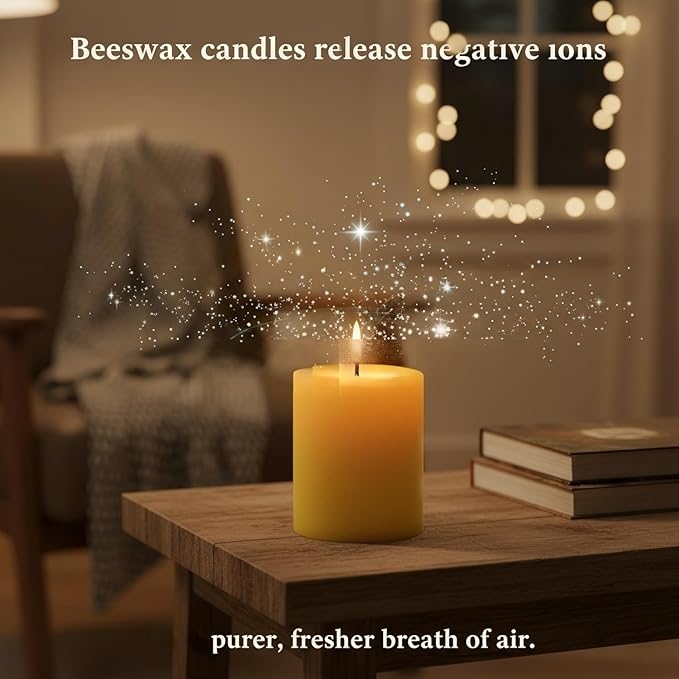 Unscented Beeswax Pillar Candles, 2x4in Yellow Pillars, 2-Pack, Long Lasting 35 Hours Each, Clean Burn Low Soot, Dripless, for Home Décor, Church Altar, Meditation, Power Outages, Holidays