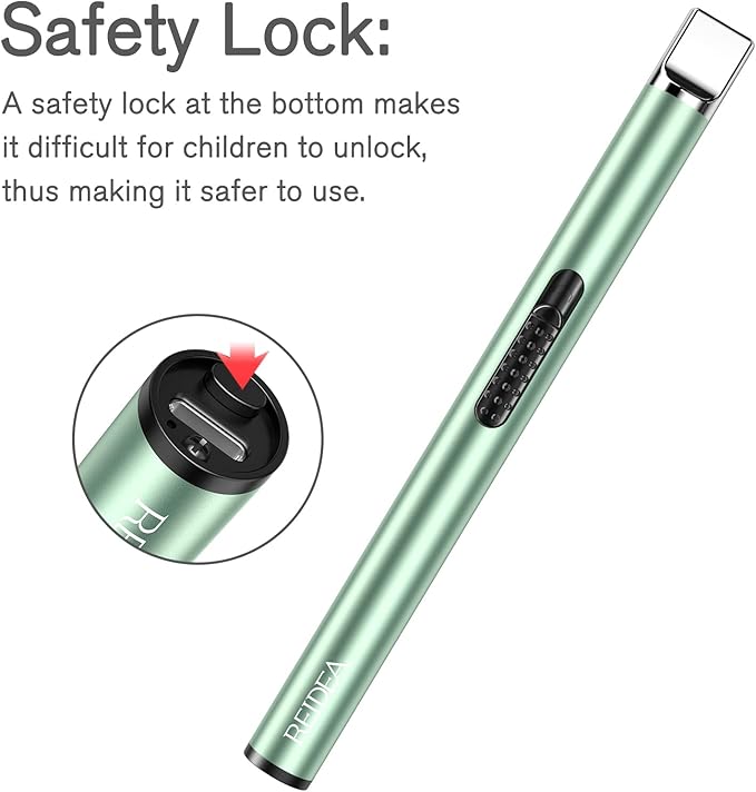 REIDEA Lighter S4 Electronic Candle Lighter USB Rechargeable with Security Lock, Windproof Fast Heat Sinking, Non-Slip Switch for Candle, Grill, Camping (Mint Green)