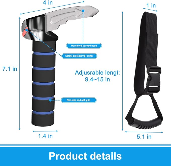 Shouken Elderly Car Handle Assist,Car Door Handle for Elderly,Support Multifunction Door Latch for Seniors and Handicapped (Blue - 2 Pack Car Handle + Strap)