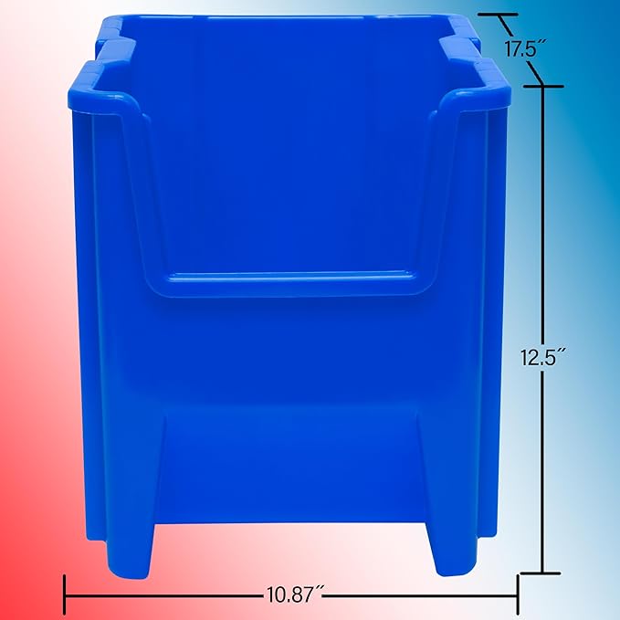Akro-Mils 13014 Stak-N-Store Heavy Duty Stackable Open Front Plastic Storage Container Bin, (17-1/2-Inch x 11-Inch x 12-1/2-Inch), Clear, (4-Pack)