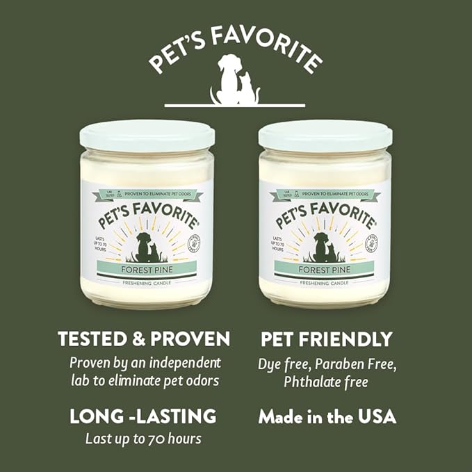 Pet's Favorite Scented Candles with a Cotton Wick, Clean Burning Pet Candles with a Natural Fiber Wick and 70 Hour Burn Time, Forest Pine Pack of 2